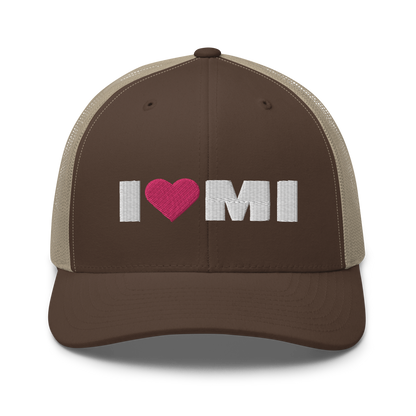 Michigan 'I ❤️ MI' Trucker Hat (French Olive Font)