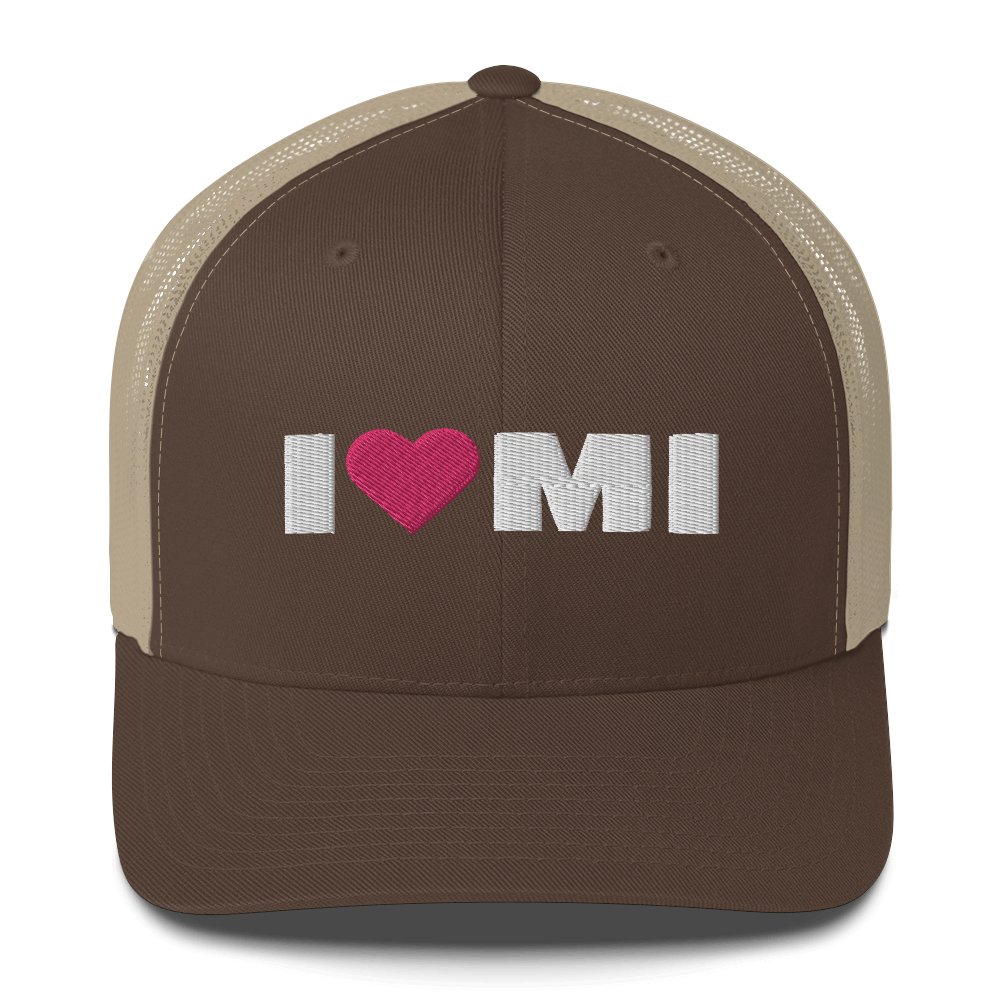 Michigan 'I ❤️ MI' Trucker Hat (French Olive Font)