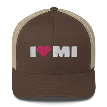 Michigan 'I ❤️ MI' Trucker Hat (French Olive Font)