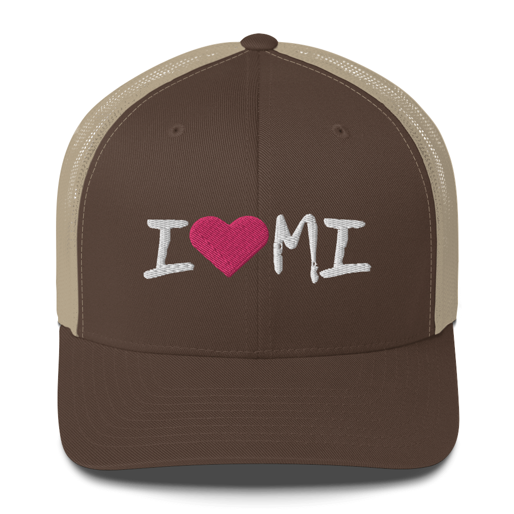 Michigan 'I ❤️ MI' Trucker Hat (Brush Font)