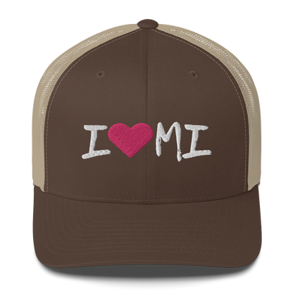 Michigan 'I ❤️ MI' Trucker Hat (Brush Font)