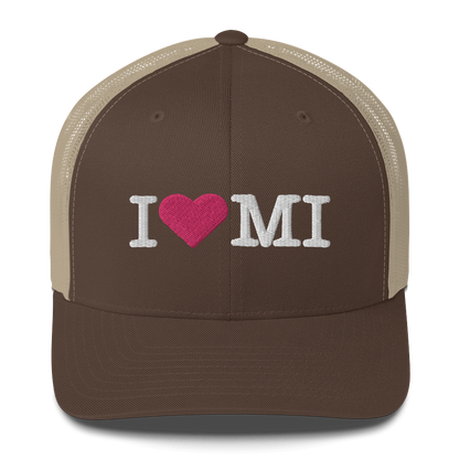 Michigan 'I ❤️ MI' Trucker Hat (Typewriter Font)