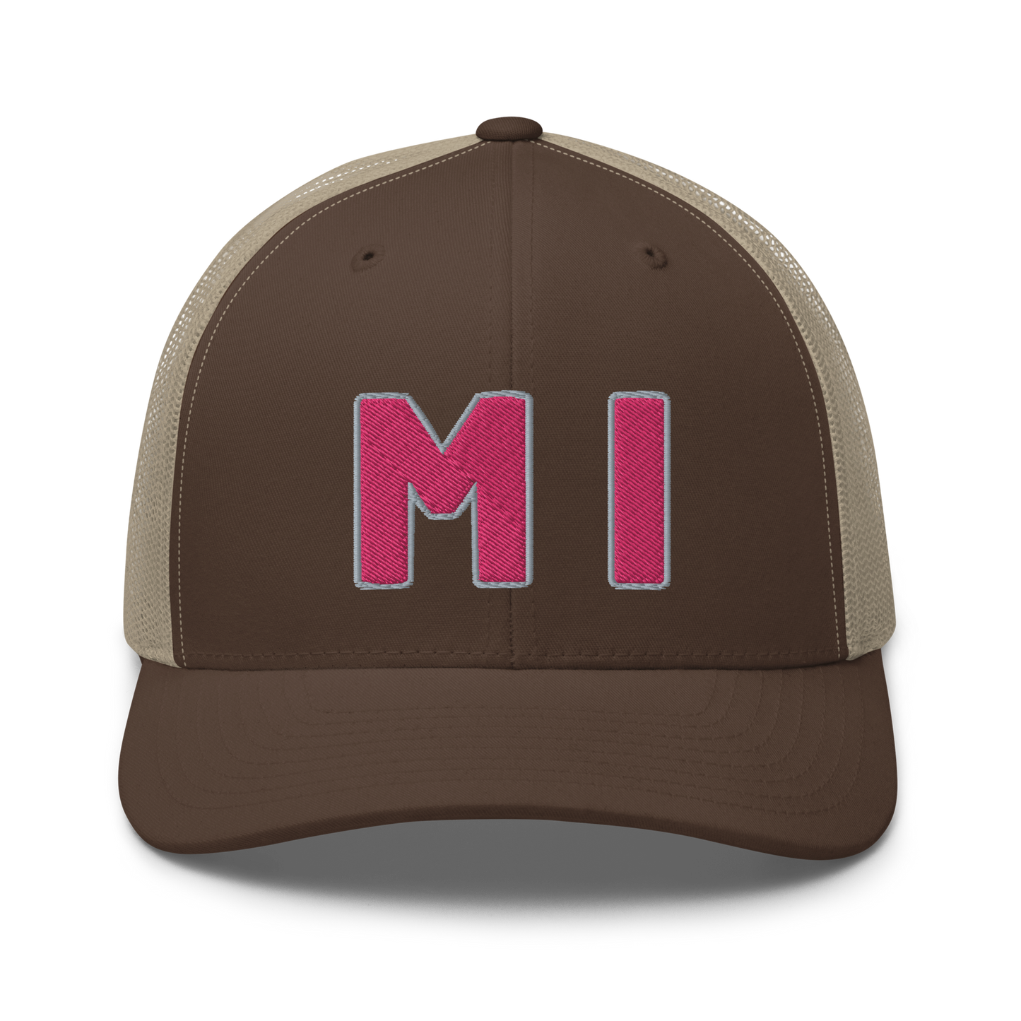 Michigan 'MI' Trucker Hat (1940s Baseball Font) | Pink Embroidery