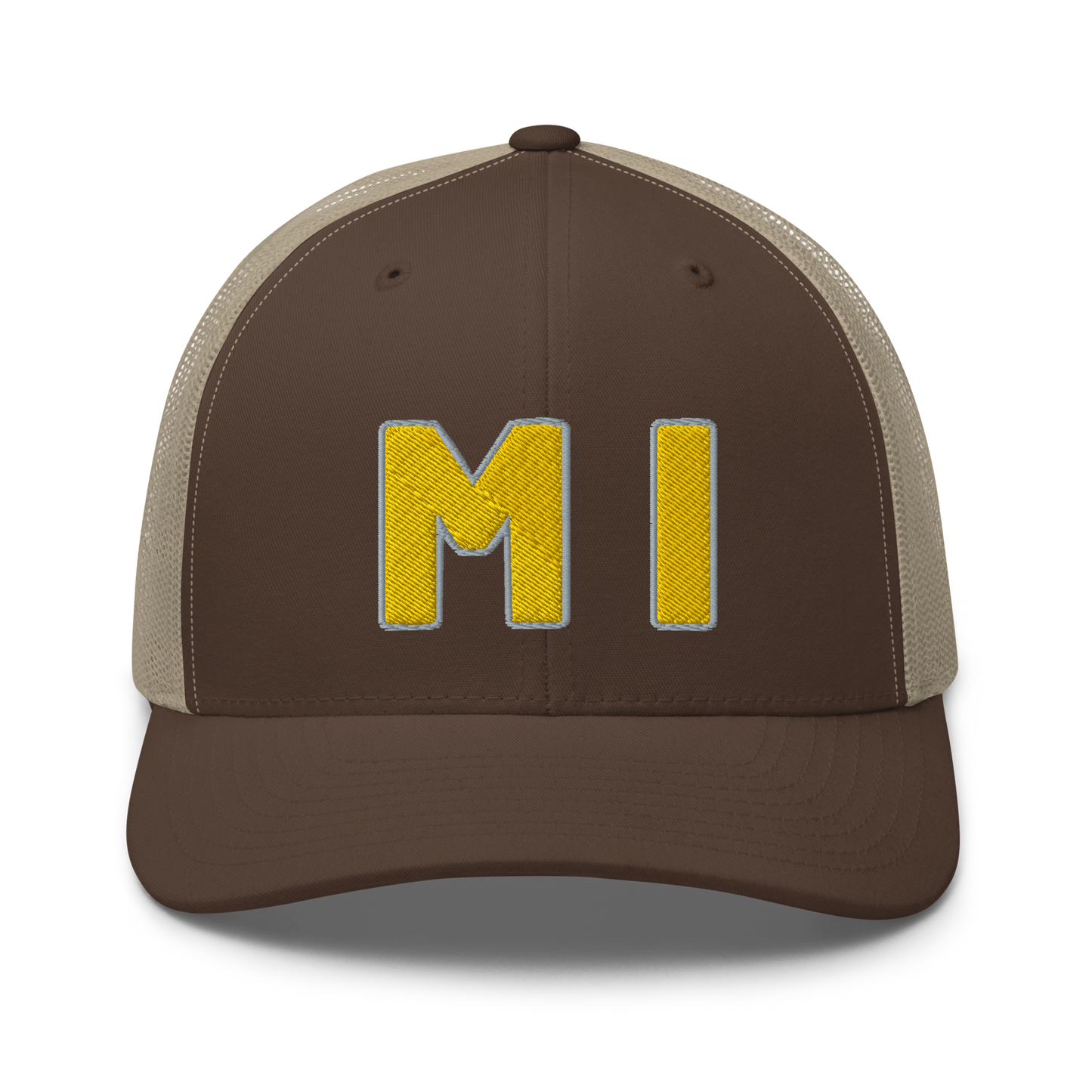 Michigan 'MI' Trucker Hat (1940s Baseball Font) | Gold Embroidery