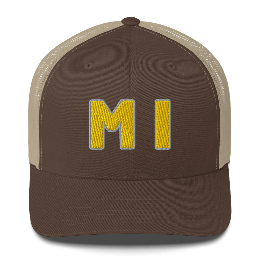 Michigan 'MI' Trucker Hat (1940s Baseball Font) | Gold Embroidery