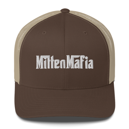 Michigan 'MittenMafia' Trucker Hat (Gangster Font) White/Black Embroidery