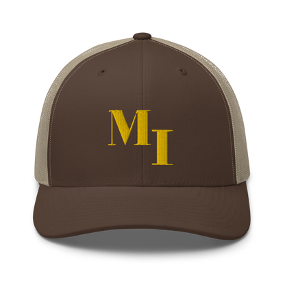 Michigan 'MI' Trucker Hat (Didone Logotype) | Gold Embroidery