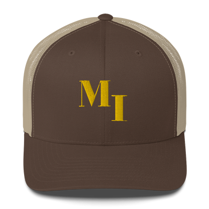 Michigan 'MI' Trucker Hat (Didone Logotype) | Gold Embroidery