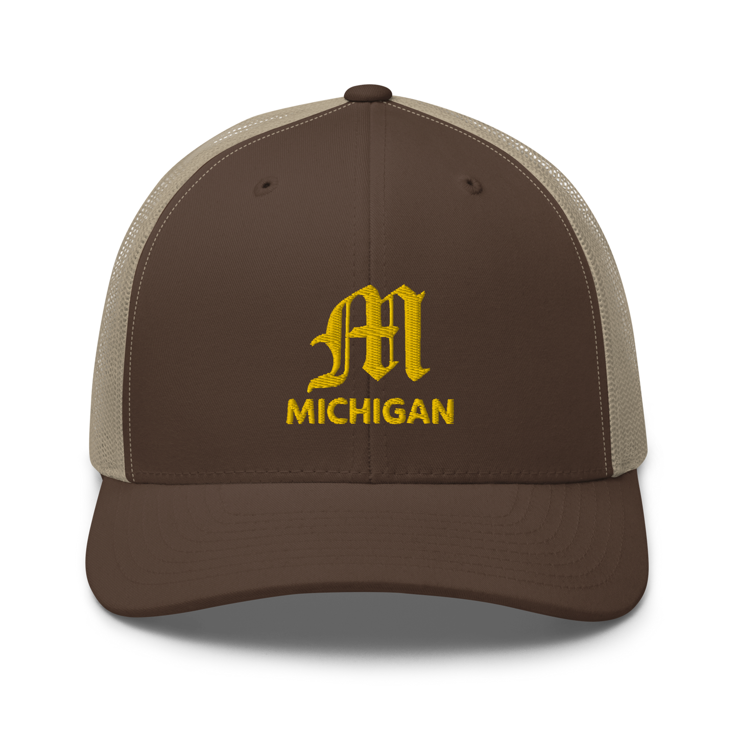 'Michigan' Trucker Hat (w/ 'Old English M') | Gold Embroidery