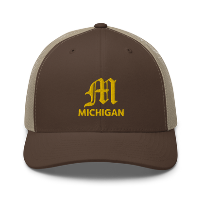 'Michigan' Trucker Hat (w/ 'Old English M') | Gold Embroidery