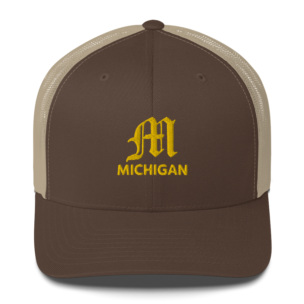 'Michigan' Trucker Hat (w/ 'Old English M') | Gold Embroidery