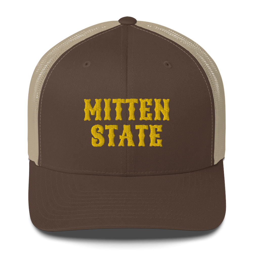 Michigan 'Mitten State' Trucker Hat (Western Font) | Gold Embroidery