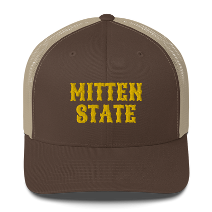 Michigan 'Mitten State' Trucker Hat (Western Font) | Gold Embroidery