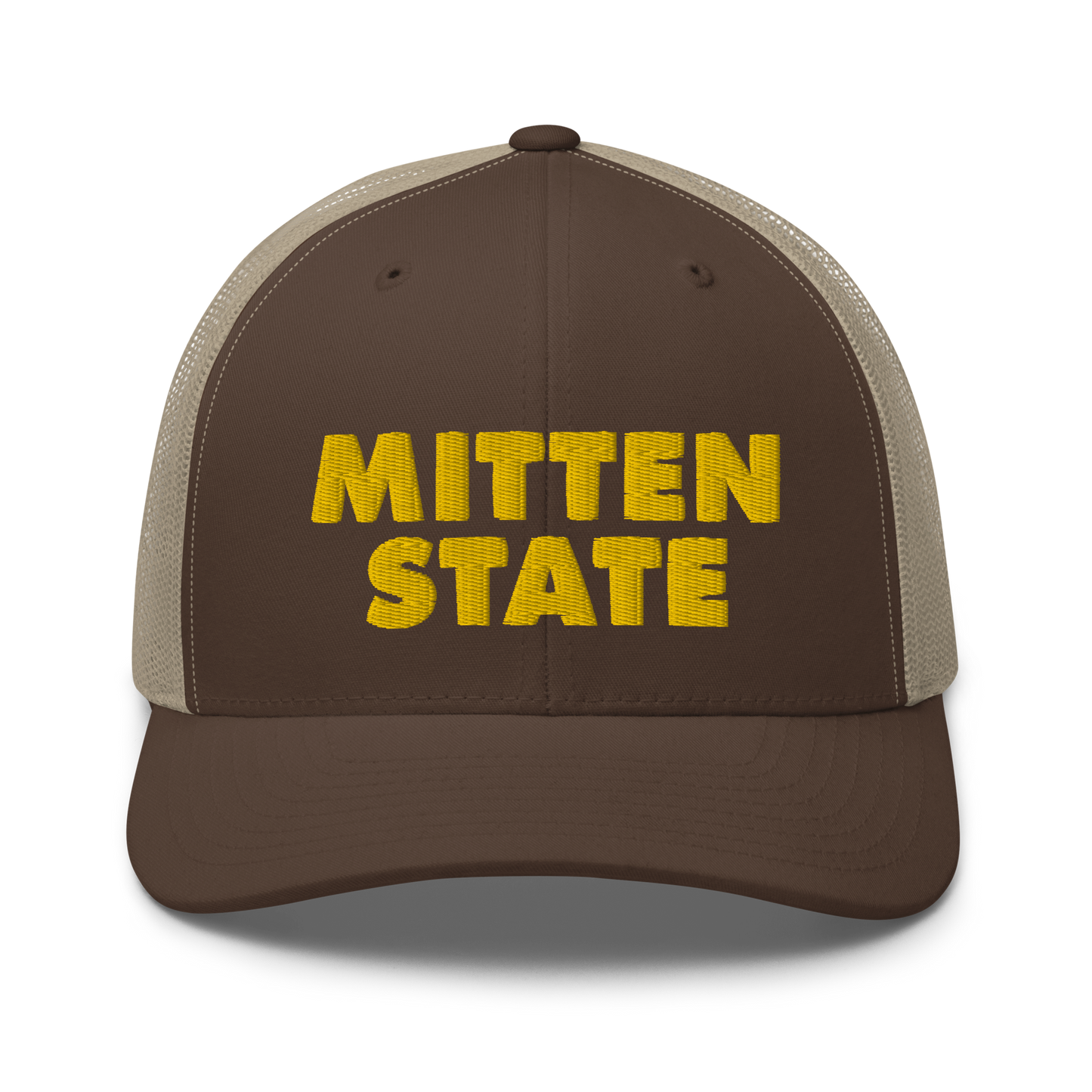 Michigan 'Mitten State' Trucker Hat (Geometric Sans Font) | Gold Embroidery