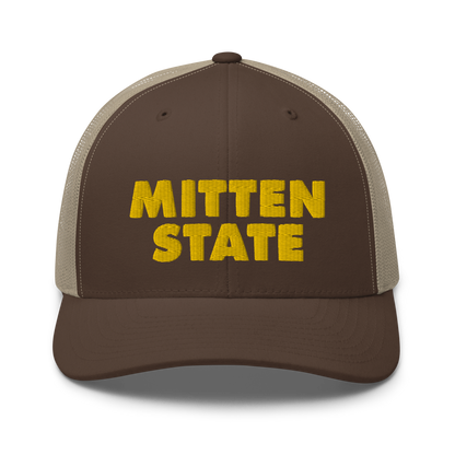 Michigan 'Mitten State' Trucker Hat (Geometric Sans Font) | Gold Embroidery