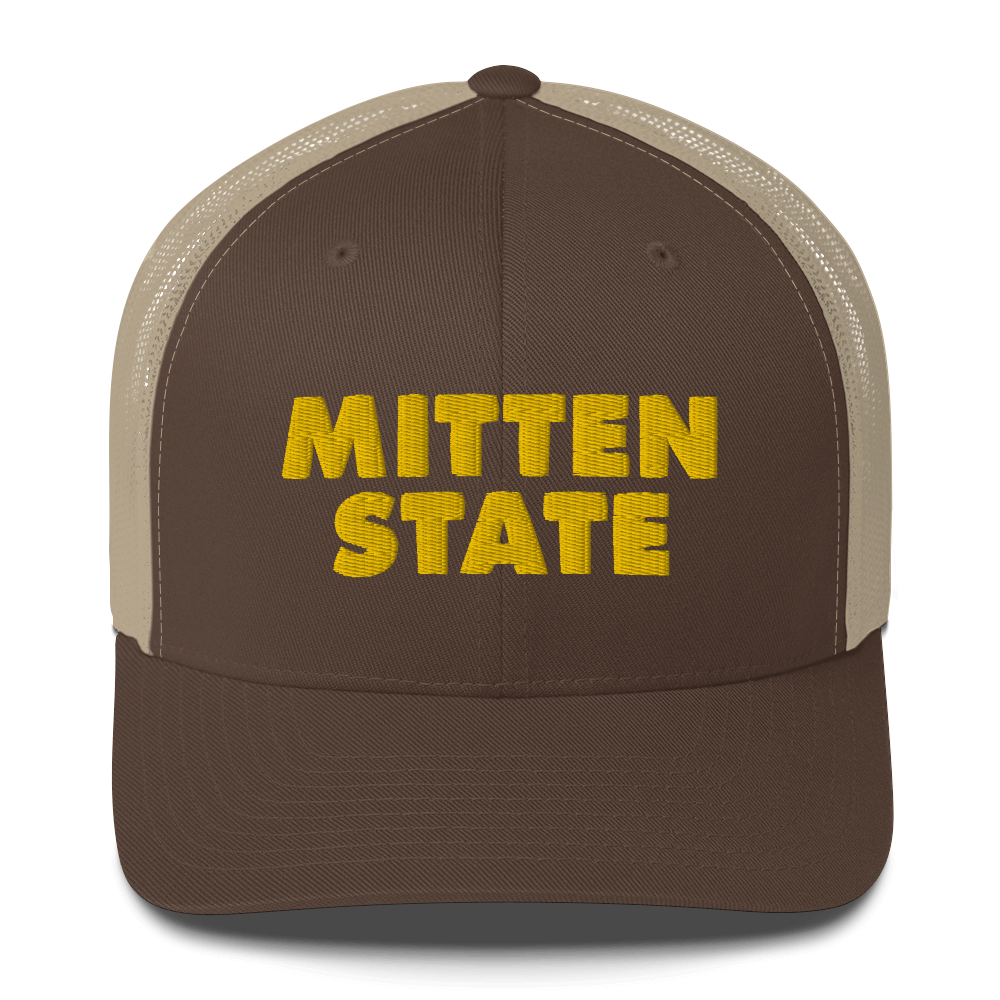 Michigan 'Mitten State' Trucker Hat (Geometric Sans Font) | Gold Embroidery