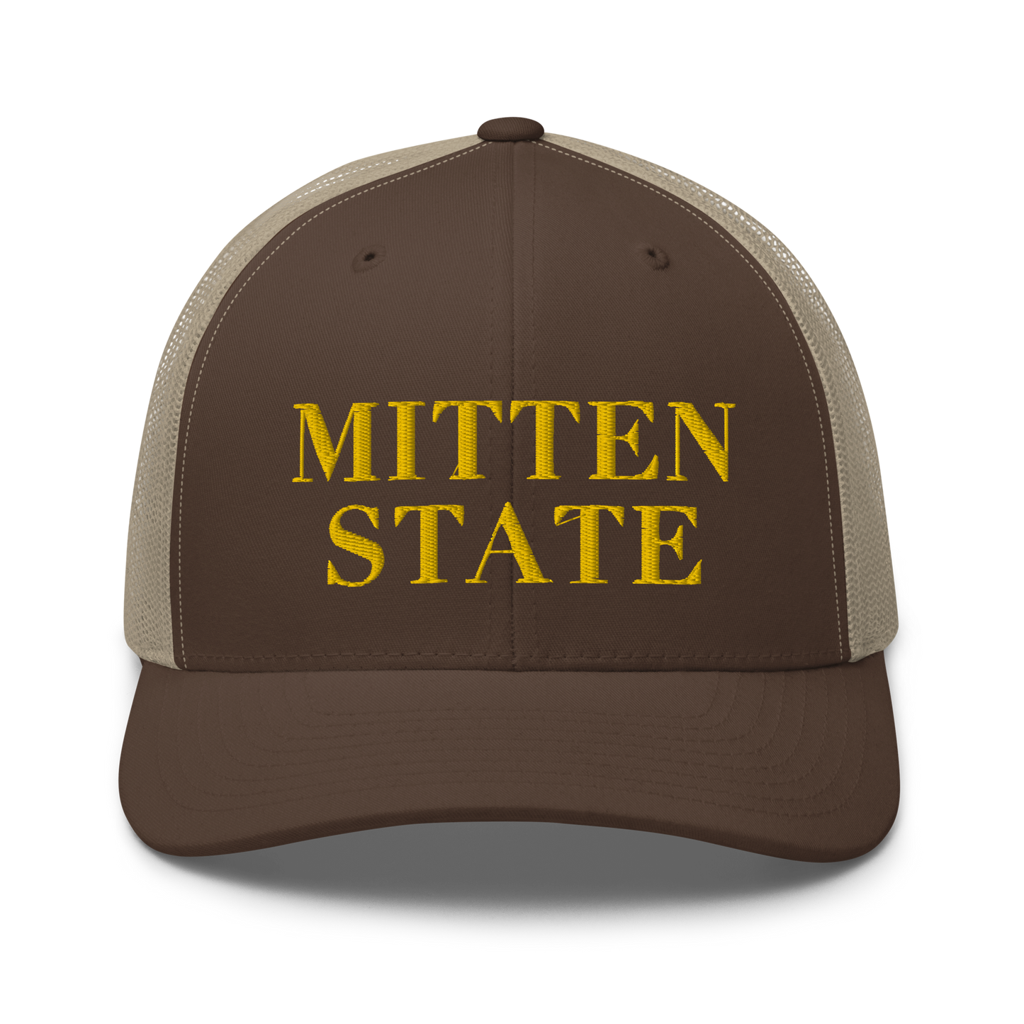 Michigan 'Mitten State' Trucker Hat (Didone Font) | Gold Embroidery