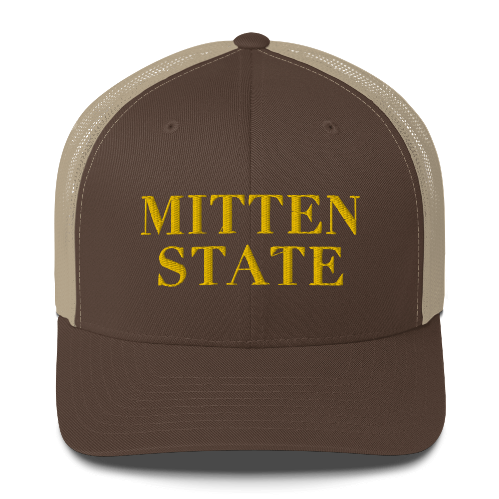 Michigan 'Mitten State' Trucker Hat (Didone Font) | Gold Embroidery