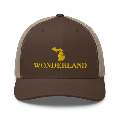 Michigan 'Wonderland' Trucker Hat (Didone Font) | Gold Embroidery