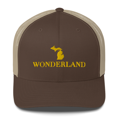 Michigan 'Wonderland' Trucker Hat (Didone Font) | Gold Embroidery