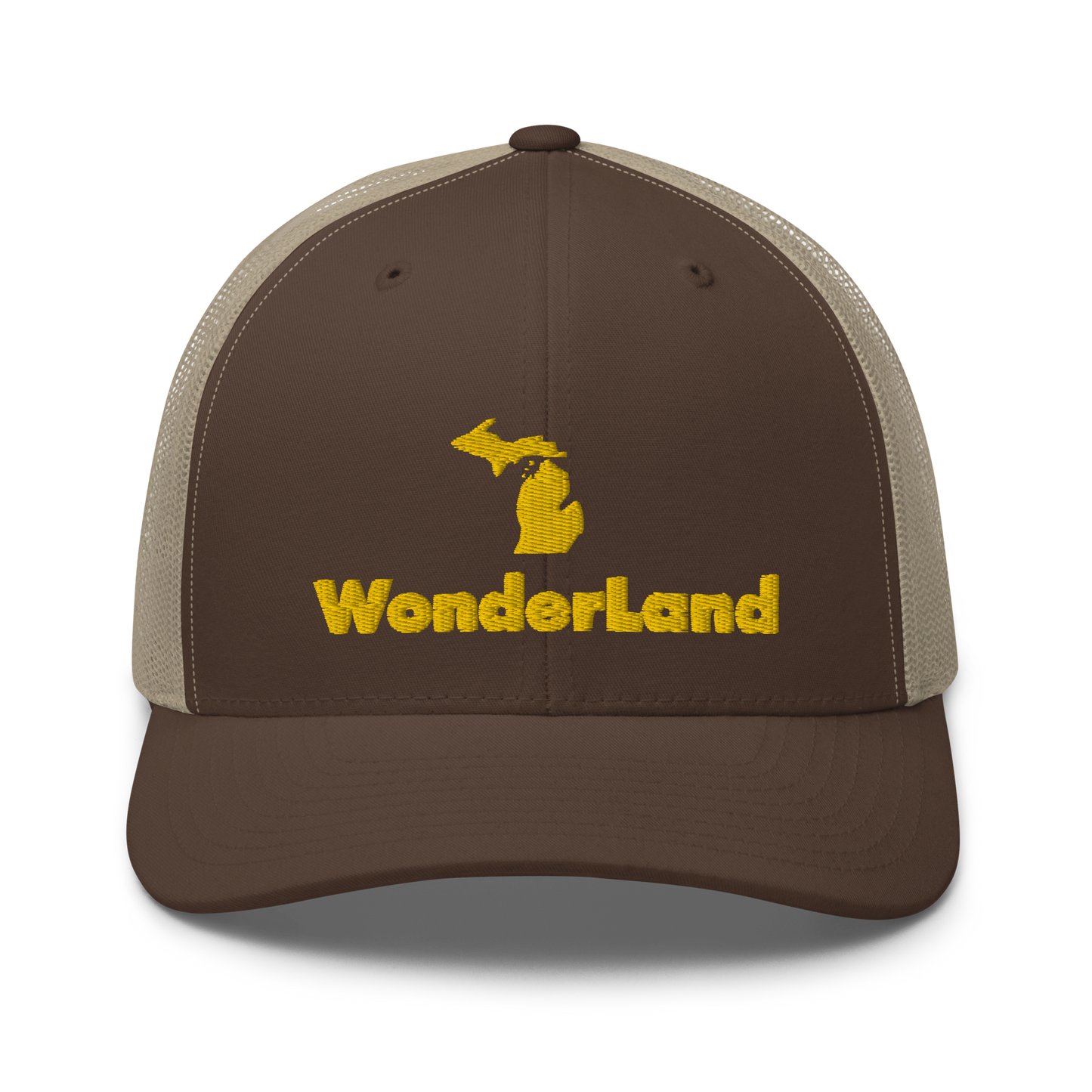 Michigan 'Wonderland' Trucker Hat (Geometric Sans Font) | Gold Embroidery