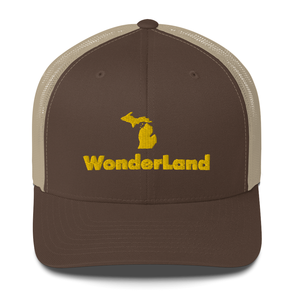 Michigan 'Wonderland' Trucker Hat (Geometric Sans Font) | Gold Embroidery