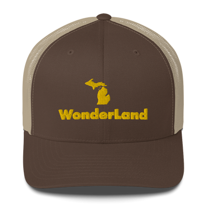 Michigan 'Wonderland' Trucker Hat (Geometric Sans Font) | Gold Embroidery