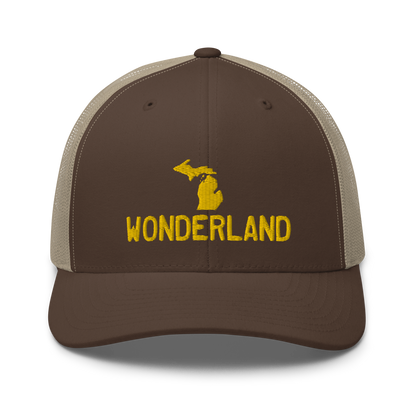 Michigan 'Wonderland' Trucker Hat (Licence Plate Font) | Gold Embroidery