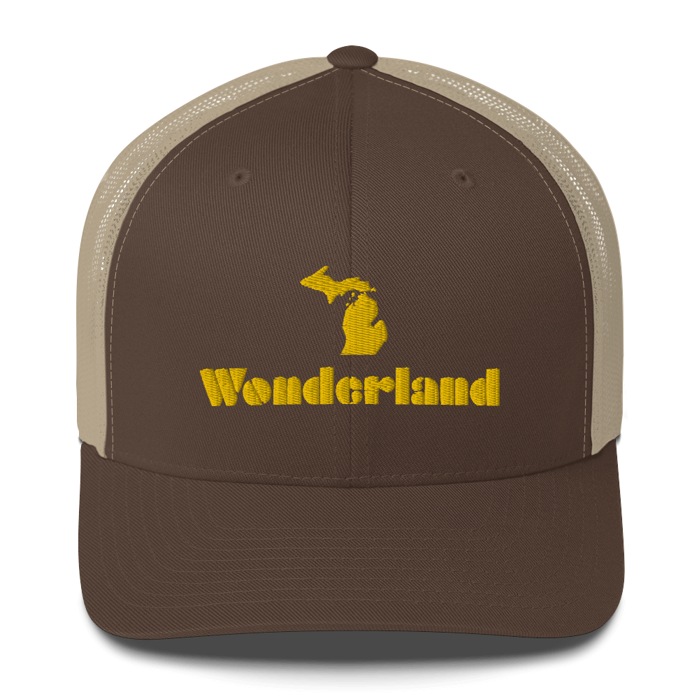 Michigan 'Wonderland' Trucker Hat (Art Deco Font) | Gold Embroidery