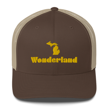 Michigan 'Wonderland' Trucker Hat (Art Deco Font) | Gold Embroidery