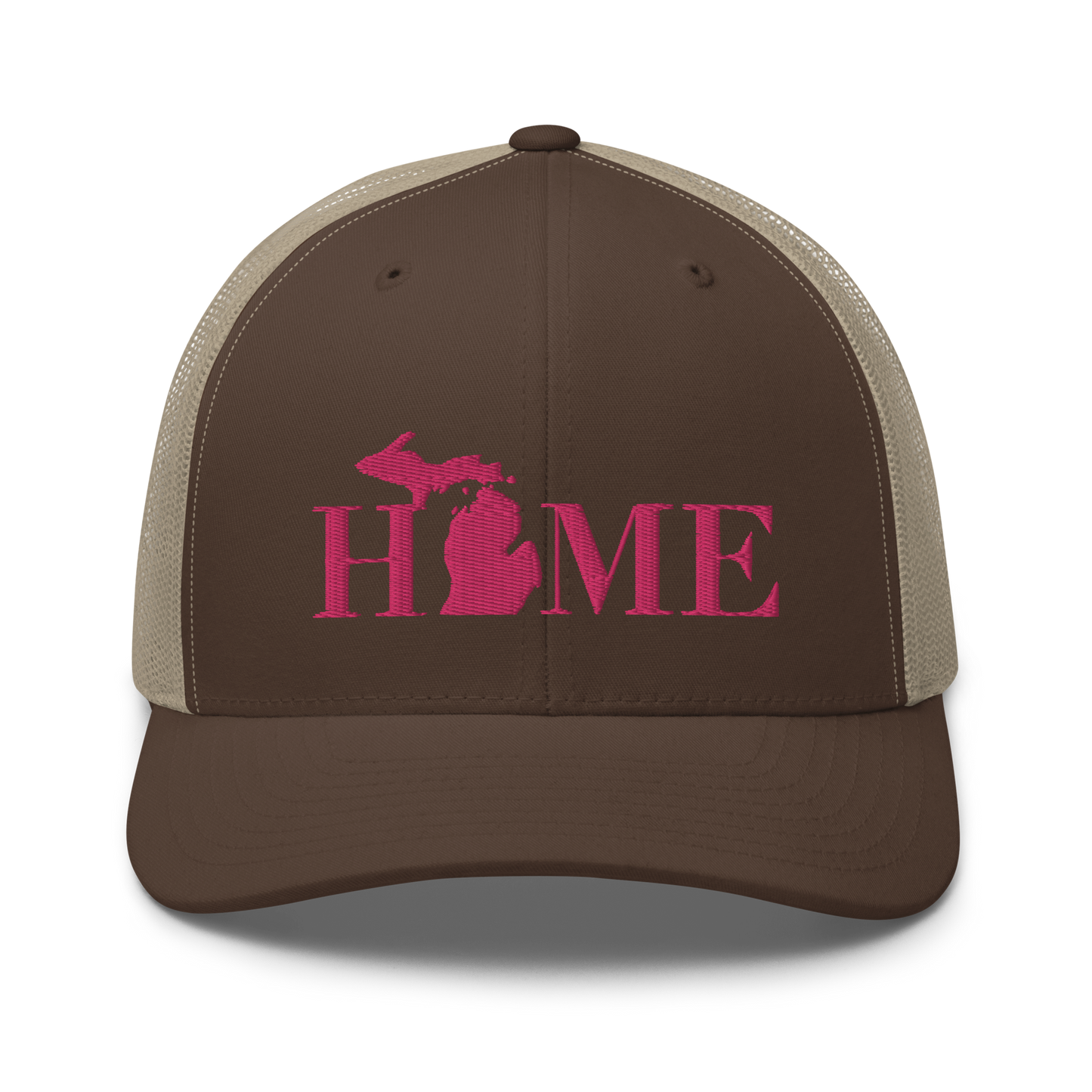 Michigan 'Home' Trucker Hat (Didone Font) | Pink Embroidery