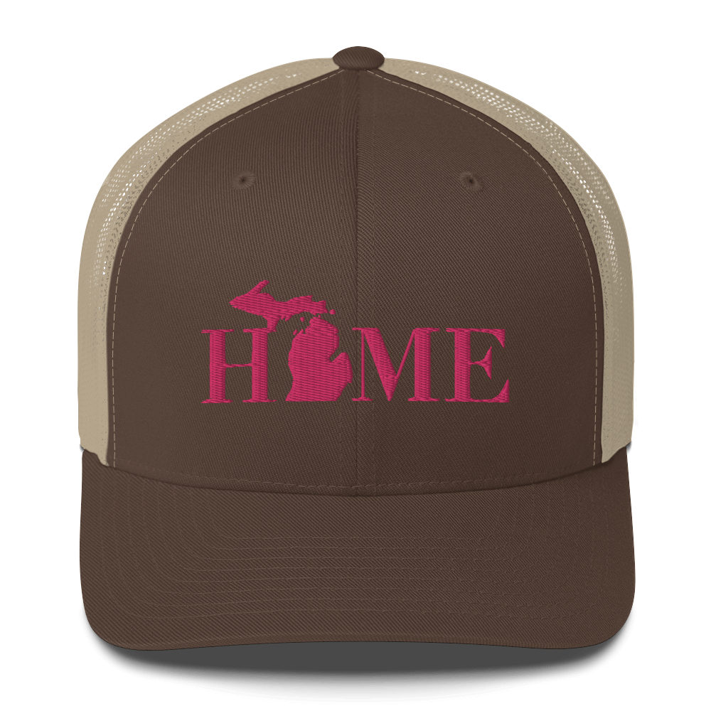 Michigan 'Home' Trucker Hat (Didone Font) | Pink Embroidery