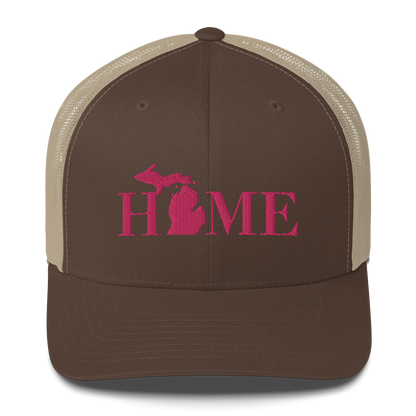 Michigan 'Home' Trucker Hat (Didone Font) | Pink Embroidery