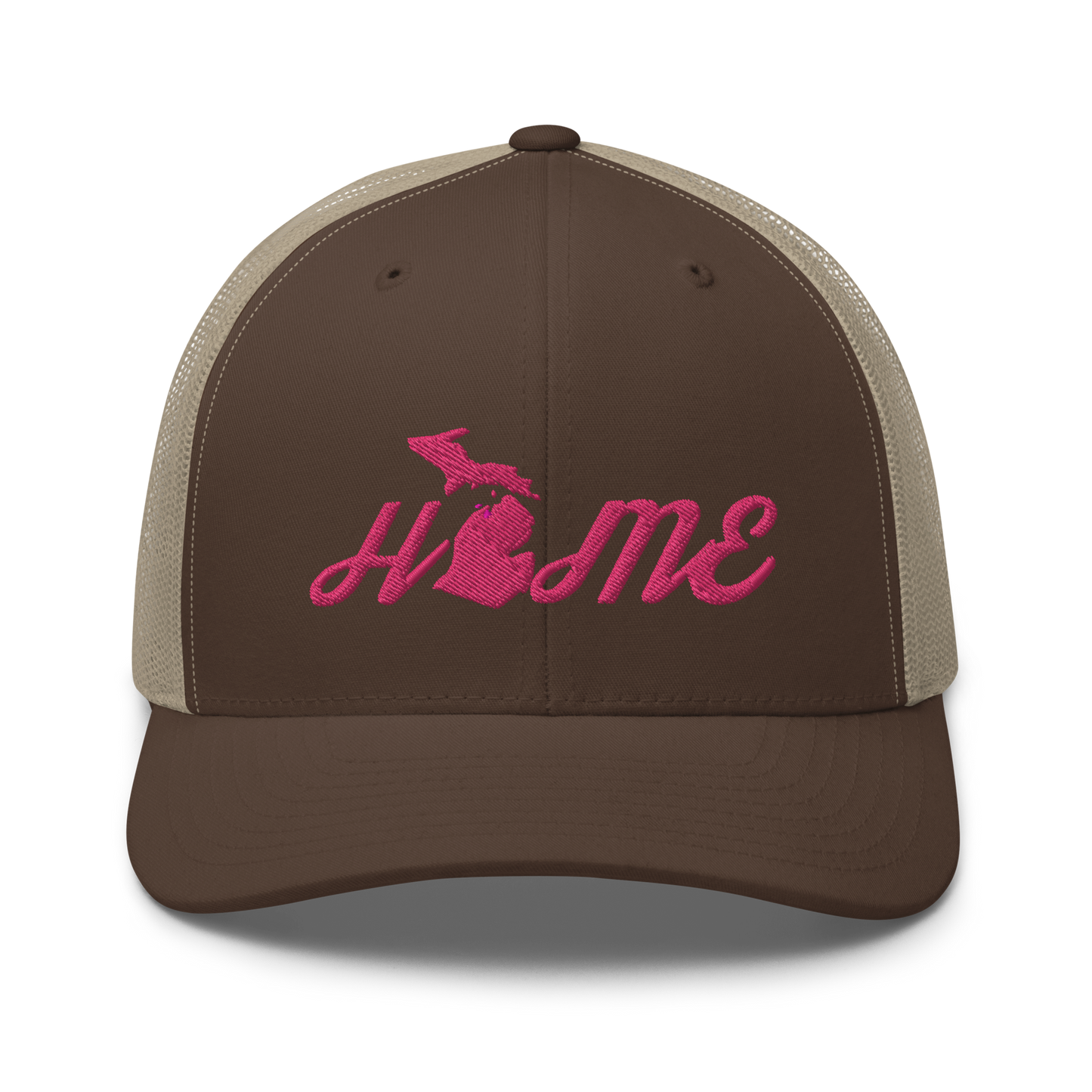 Michigan 'Home' Trucker Hat (Script Font) | Pink Embroidery