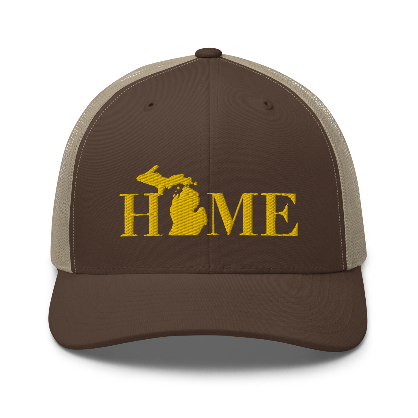 Michigan 'Home' Trucker Hat (Didone Font) | Gold Embroidery