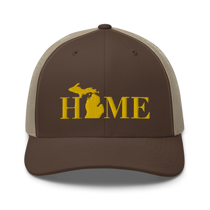 Michigan 'Home' Trucker Hat (Didone Font) | Gold Embroidery