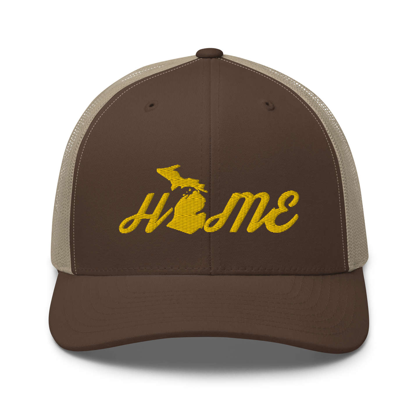 Michigan 'Home' Trucker Hat (Script Font) | Gold Embroidery