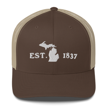 Michigan 'EST 1837' Trucker Hat (Woodcut Font)