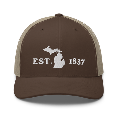 Michigan 'EST 1837' Trucker Hat (Woodcut Font)