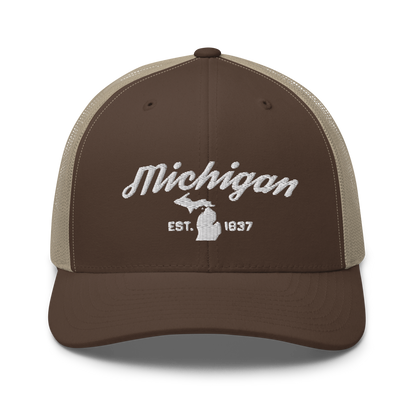 'Michigan EST 1837' Trucker Hat (Script Font)