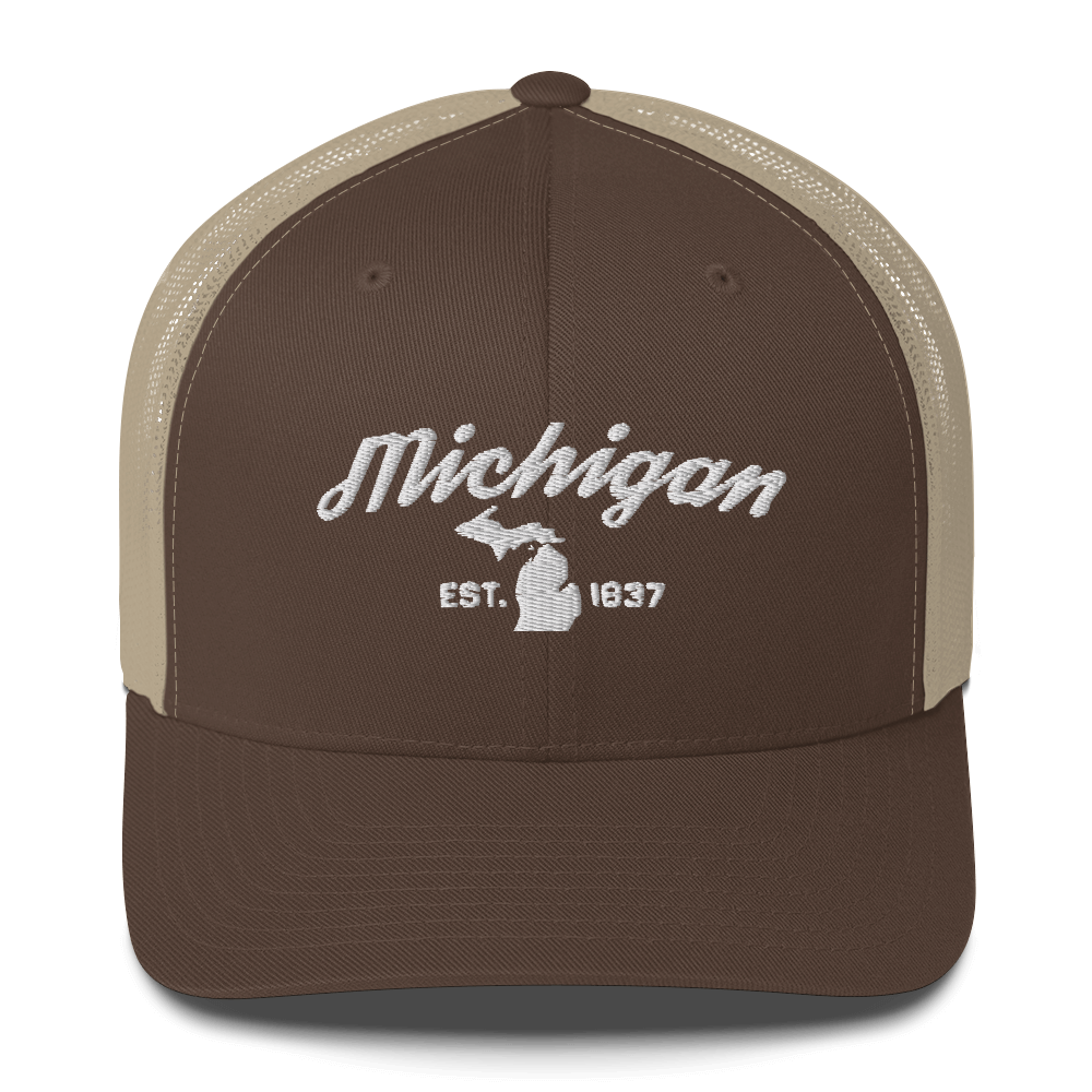 'Michigan EST 1837' Trucker Hat (Script Font)