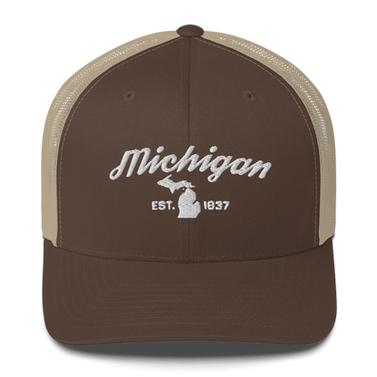 'Michigan EST 1837' Trucker Hat (Script Font)