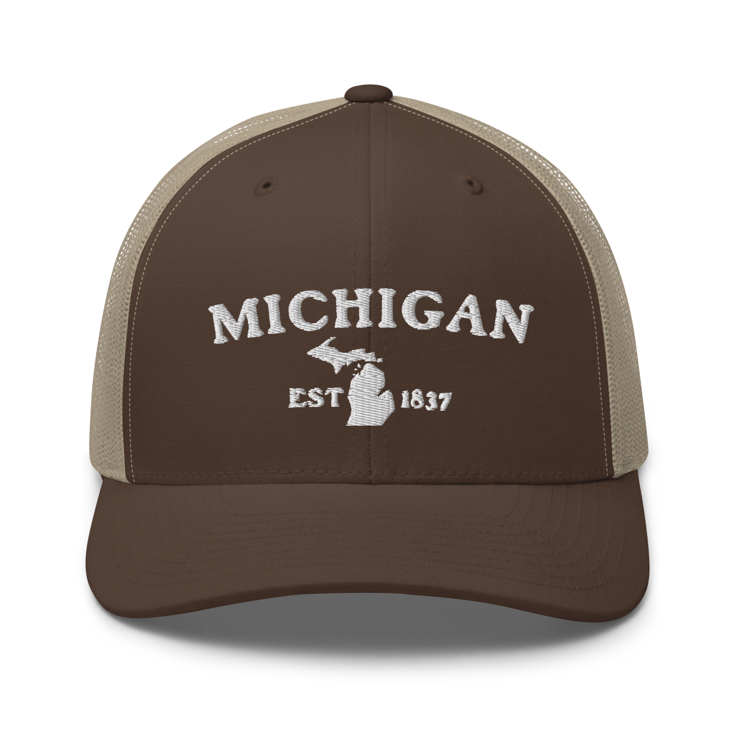 'Michigan EST 1837' Trucker Hat (Woodcut Font)