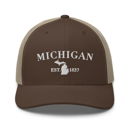 'Michigan EST 1837' Trucker Hat (Didone Font)