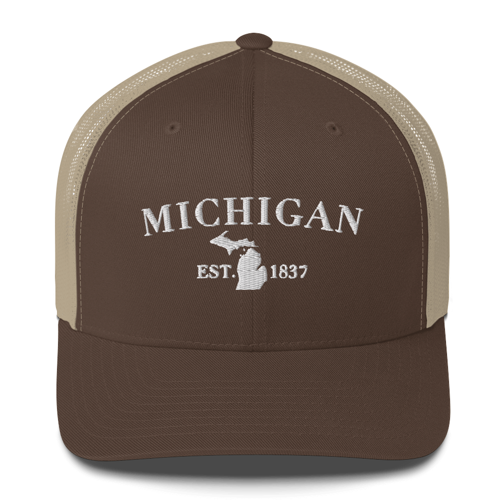 'Michigan EST 1837' Trucker Hat (Didone Font)