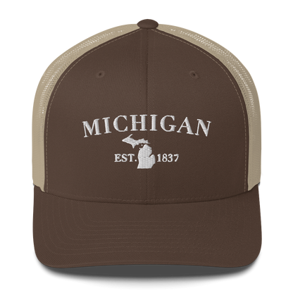 'Michigan EST 1837' Trucker Hat (Didone Font)