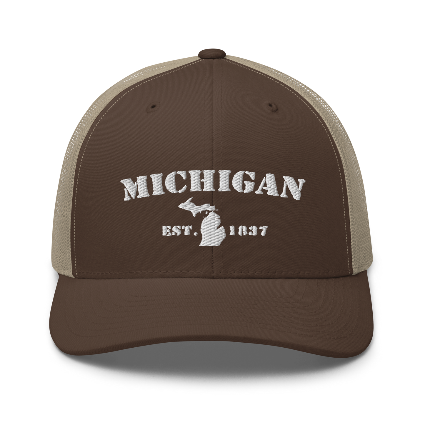 'Michigan EST 1837' Trucker Hat (Army Font)