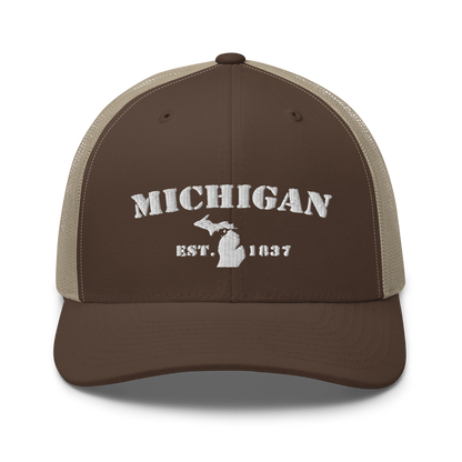 'Michigan EST 1837' Trucker Hat (Army Font)