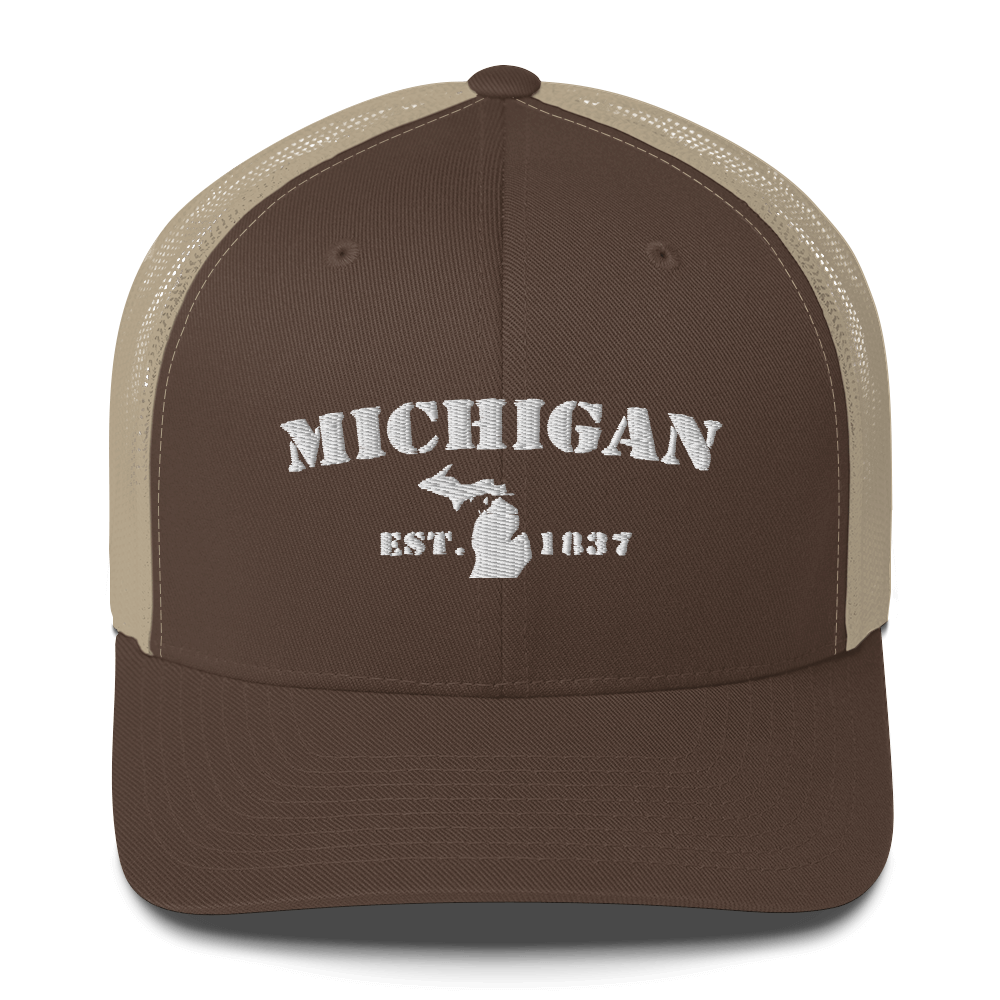 'Michigan EST 1837' Trucker Hat (Army Font)