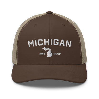 'Michigan EST 1837' Trucker Hat (Athletic Font)